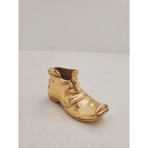 Vintage Brass Boot Desk Container/Paperweight, Heavy Brass Laced Boot